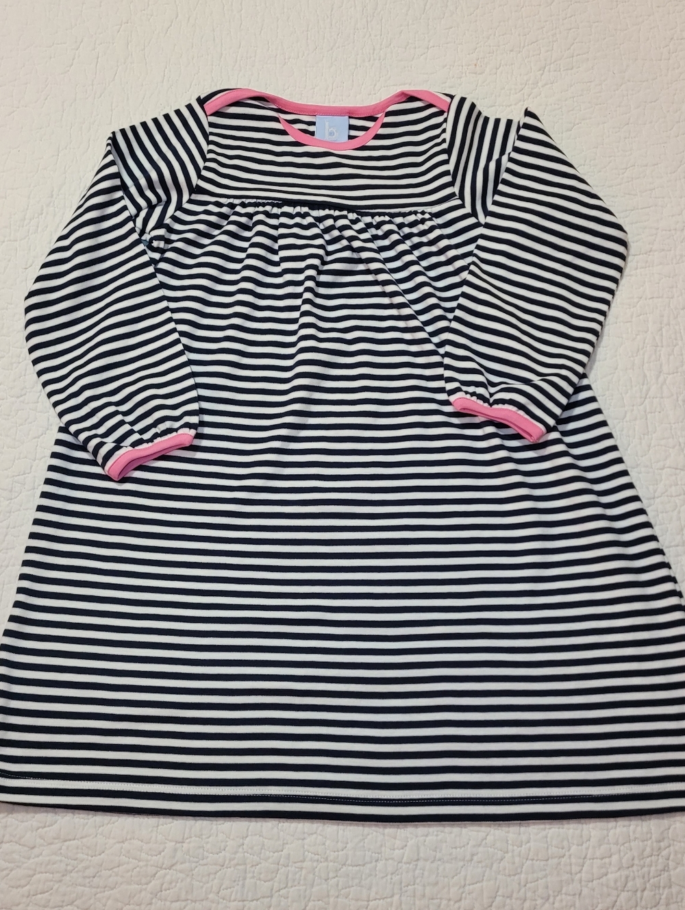 Bella Bliss Cotton Knit Navy Stripe Dress Pink Trim Sz 6